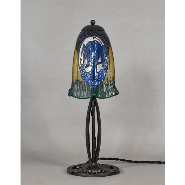 French Art Deco Enamelled Table Lamp by Les Etablissements Leune - 1920s France For Sale - Image 9 of 15