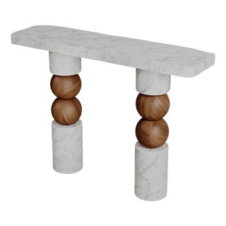 Limited Edition, Stacked Spheres Walnut Marble Perle Console by Esther Knopfler For Sale