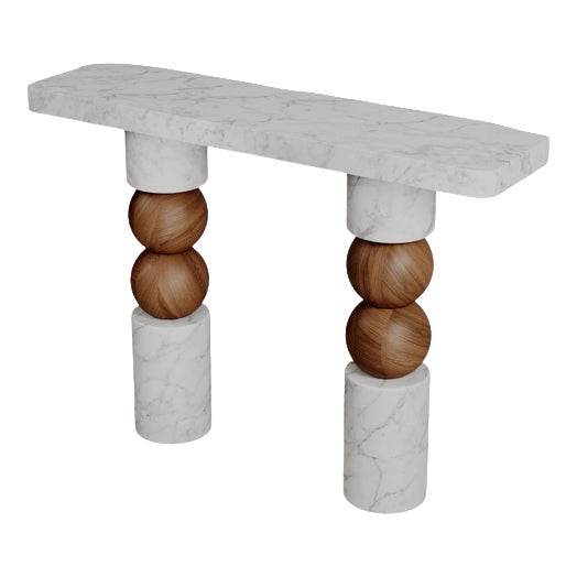 Limited Edition, Stacked Spheres Walnut Marble Perle Console by Esther Knopfler For Sale