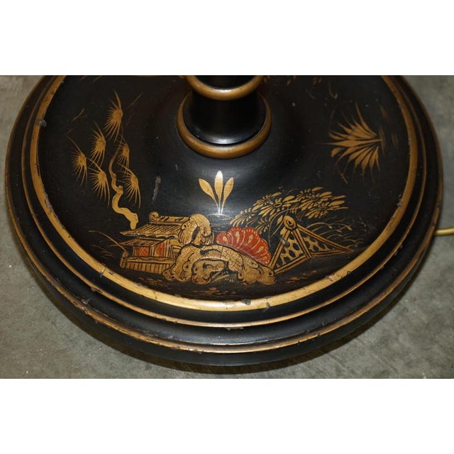 Chinese Export Black Chinoiserie Lacquer Floor Lamp, 1920s For Sale - Image 4 of 15