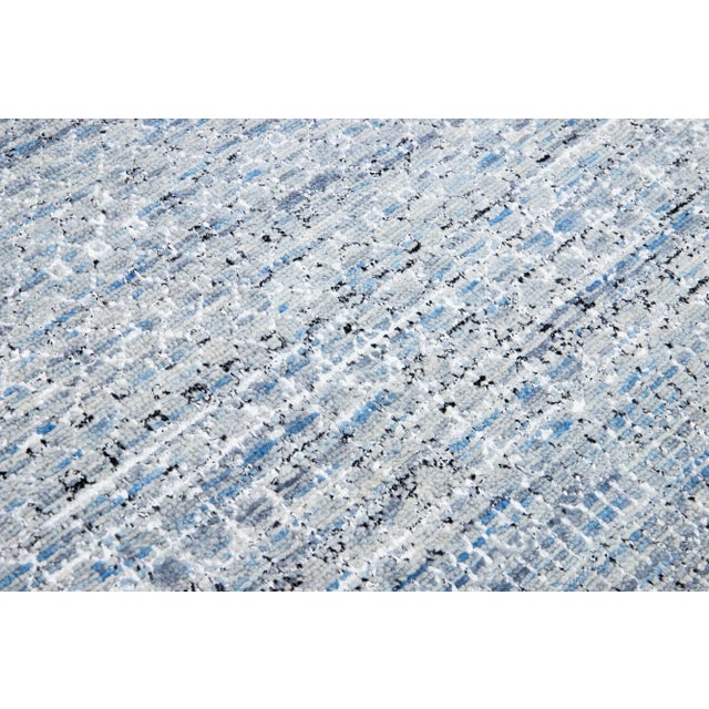 Light Blue Modern Savannah Handmade Geometric Oversize Wool Rug For Sale In New York - Image 6 of 11