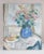 Shabby Chic Modernist Pink Blue Floral and Fruit Still Life Painting For Sale - Image 3 of 4