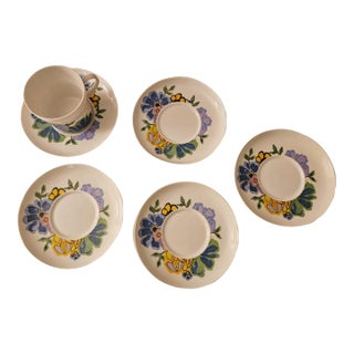 Vintage 1970s Noritake Hawaiian Holidays Hula Pattern Cup & 5 Saucers - 6 pcs For Sale
