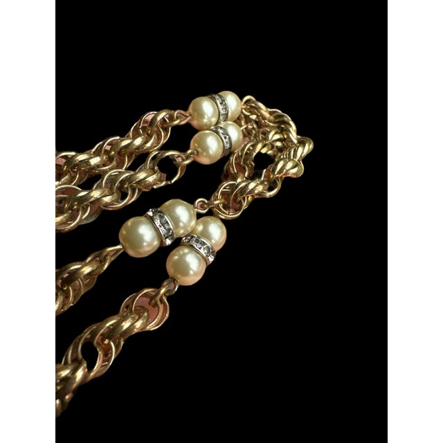 Mid 20th Century Trifari Chainlink Tassel Faux Pearl Rhinestone Necklace and Bracelet Set - 2 Pieces For Sale - Image 11 of 12