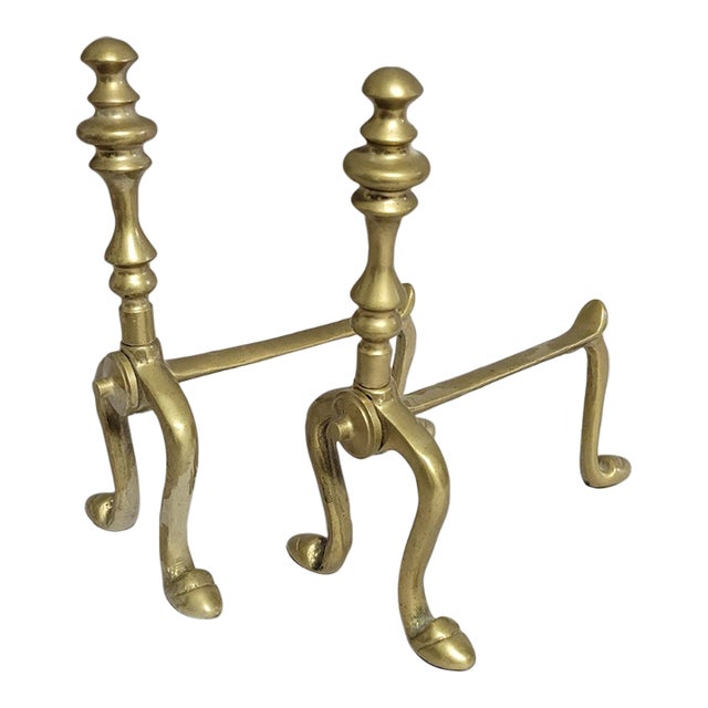 Pair Vintage Solid Brass Miniature Firedogs / Andiron Tool Rests For Sale