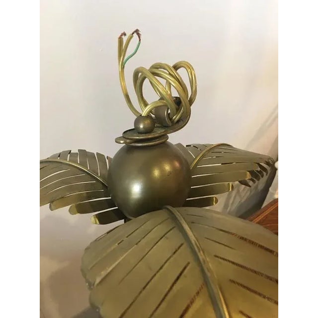 Metal Monkey & Brass Palm Frond Leaf Six-Light Chandelier For Sale - Image 7 of 11