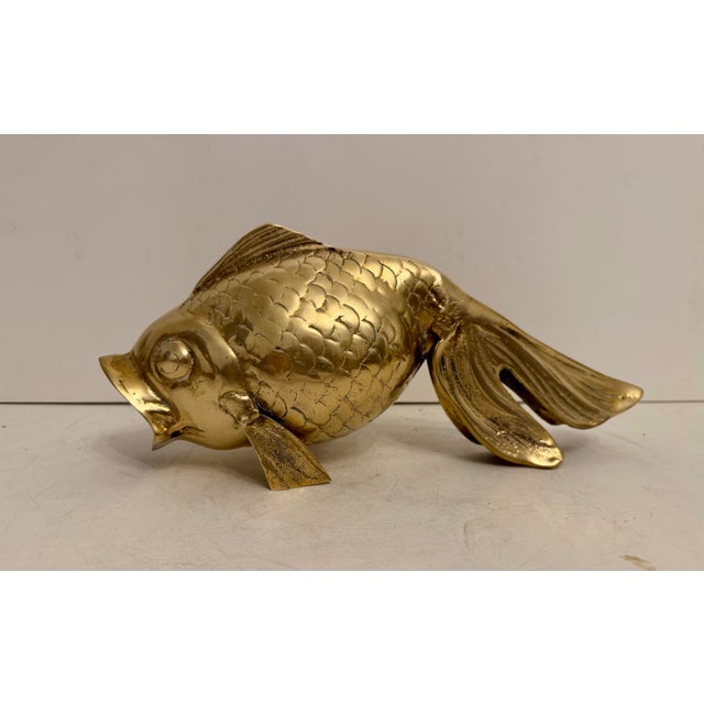 Hollywood Regency Mid Century Brass Koi Fish Sculpture For Sale - Image 3 of 11