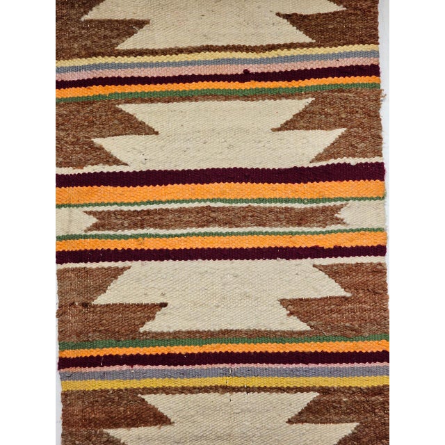 Textile Vintage Native American Navajo Area Rug, Handwoven Wool, Geometric Band Pattern, Ivory, Rust, Purple, Yellow, 2x3 For Sale - Image 7 of 14