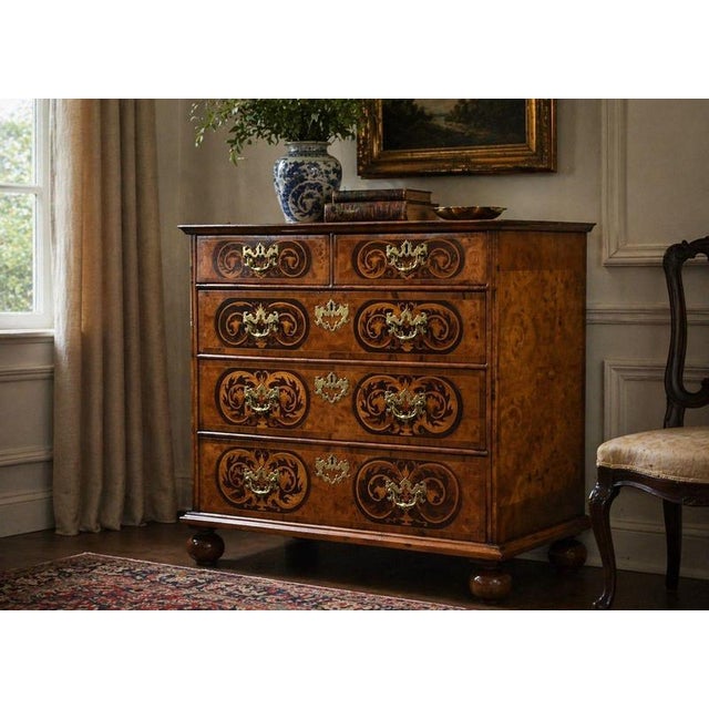 Burr Walnut Marquetry Chest from William & Mary, 1700s For Sale - Image 13 of 14