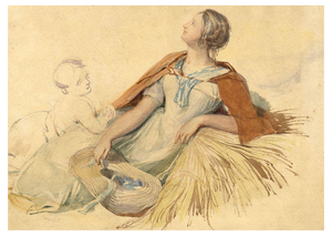 Joshua Cristall, Mother & Child by Haystack, Early 19th Century, Watercolour