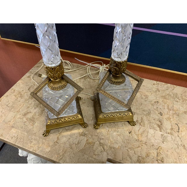 Glass 20th Century Neoclassical Style Pair of Crystal Lamps For Sale - Image 7 of 12
