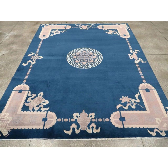 Late 20th Century Galerie Shabab Collection Late 20th Century Handmade Chinese Peking Room Size Carpet in Blue and Mauve For Sale - Image 5 of 10