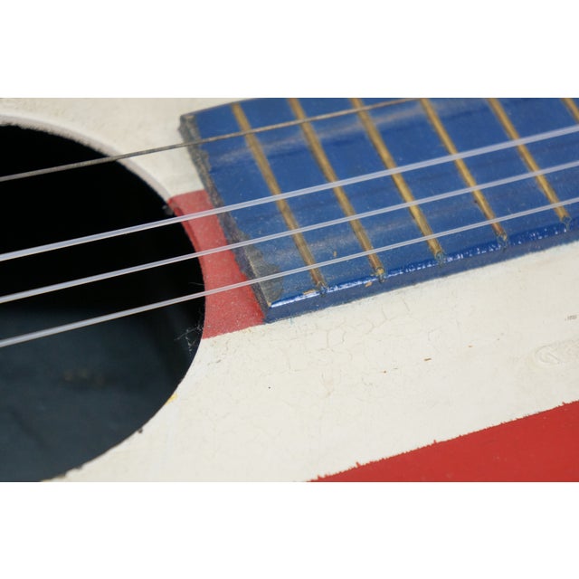 Vintage Folk Art Painted American Flag 3/4 Acoustic Guitar Usa For Sale - Image 15 of 16