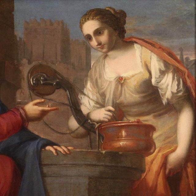 Italian School Artist, Jesus and the Samaritan Woman at the Well, 1600s, Oil on Canvas For Sale - Image 14 of 16