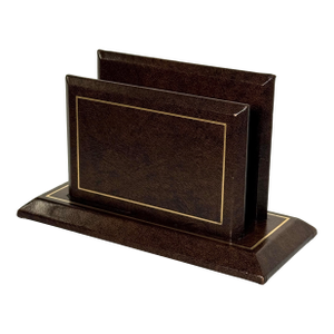 Vintage Genuine Brown Leather With Gold Tooling Letter Holder Desk Accessory
