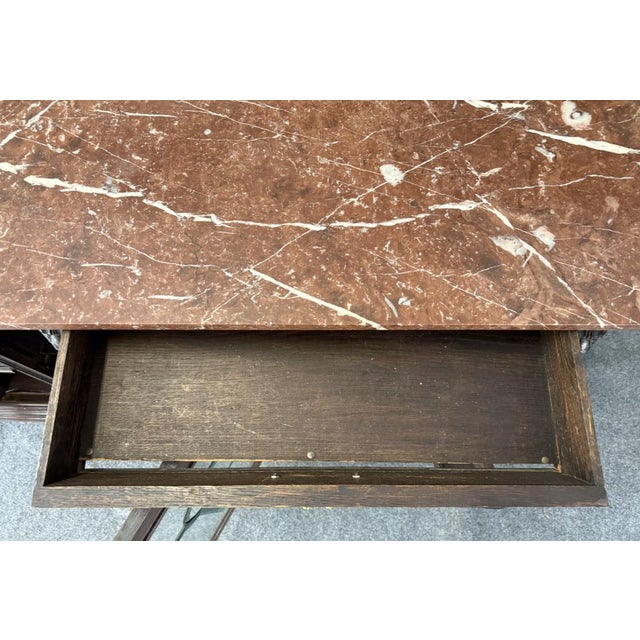 19th Century Marble Top Continental Oak Buffet With Leaded Glass Door For Sale - Image 12 of 18