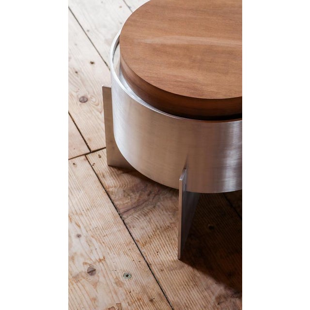 Soft Futurism Lunar Side Table in Aluminum and Walnut by Filippo Andrighetto For Sale - Image 4 of 15