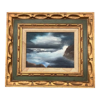 1970’s Original Abstract Rocky Seascape Chunky Carved Wood Frame Signed For Sale