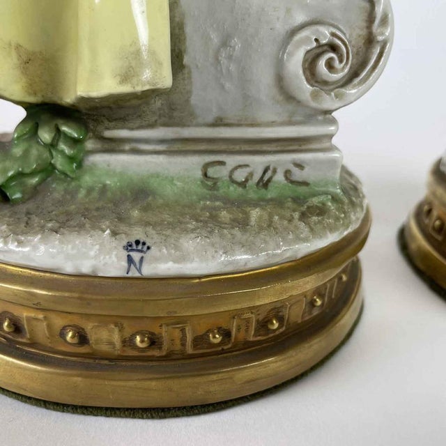 Giuseppe Cappè, Pair of Polychrome Porcelain Rural Figures from the 1960s, depicting the allegory of abundance. Two...