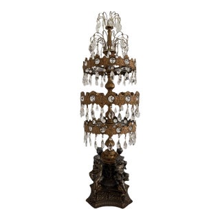 Vintage Hollywood Regency Multi-Tier Crystal Waterfall Chandelier Table Lamp For Sale