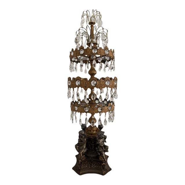Vintage Hollywood Regency Multi-Tier Crystal Waterfall Chandelier Table Lamp For Sale