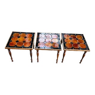 Mid-Century Modern Tile Top Side Tables- a Set of 3 For Sale