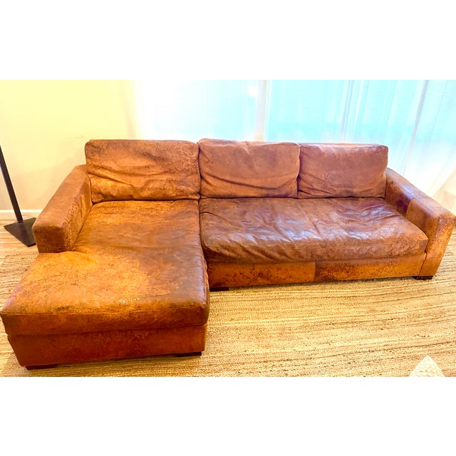 Contemporary Restoration Hardware Maxwell Leather Left Arm Sofa Chaise
