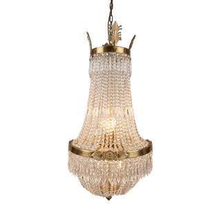Large Basket Shape Chandelier in Brass and Glass For Sale