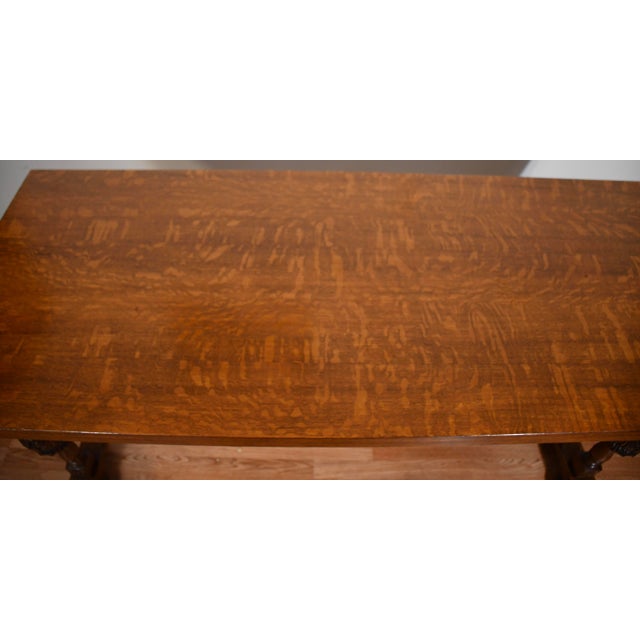 1900s Antique Tiger Oak Jacobean Style Console Table, Library Table, Desk For Sale - Image 12 of 13