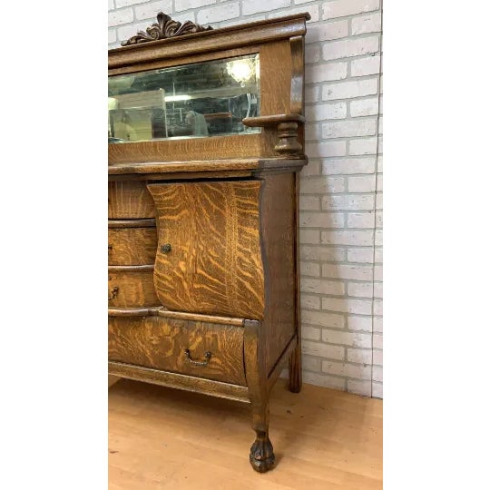 1930s Vintage Empire Quarter Sawn Oak Buffet With Mirror Chairish