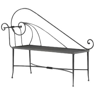 New Black Wrought Iron Bench or Chaise With One Arm and Back For Sale