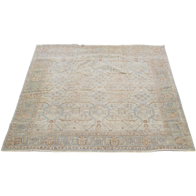 Gray Modern Indian Handmade Geometric Wool Rug in Light Gray by Apadana For Sale - Image 8 of 9