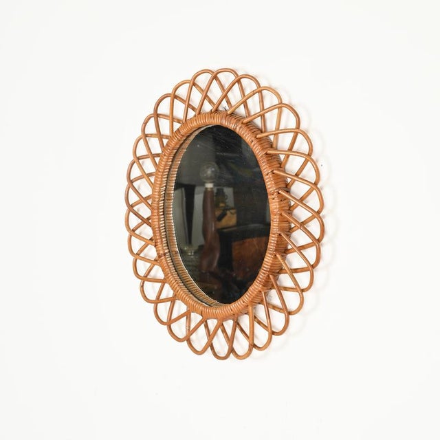 Oval Mirror in Bamboo, Rattan and Wicker attributed to Franco Albini, Italy, 1970s For Sale - Image 3 of 12