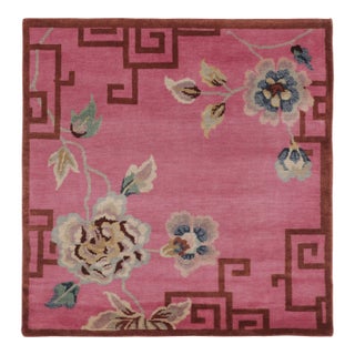 Rug & Kilim’s Chinese Art Deco-Inspired Rug, Pink With Greek Key Border For Sale