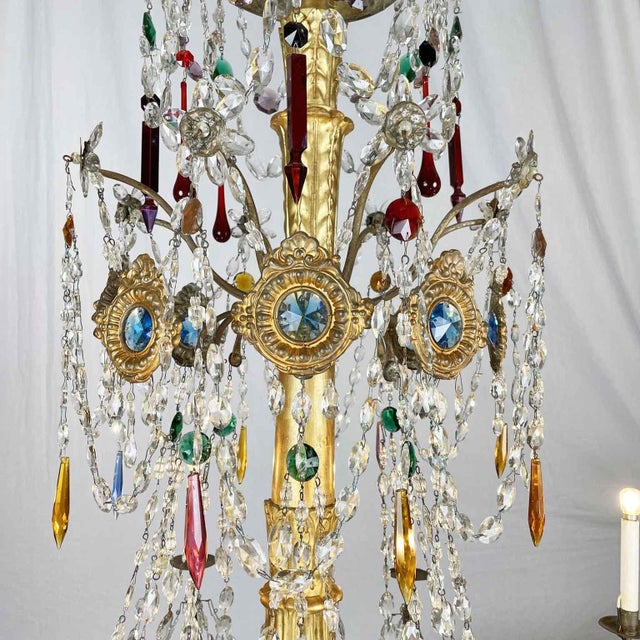 Antique Genoese Empire Chandeliers in Crystal and Gilded Wood, 1780s, Set of 2 For Sale - Image 10 of 14