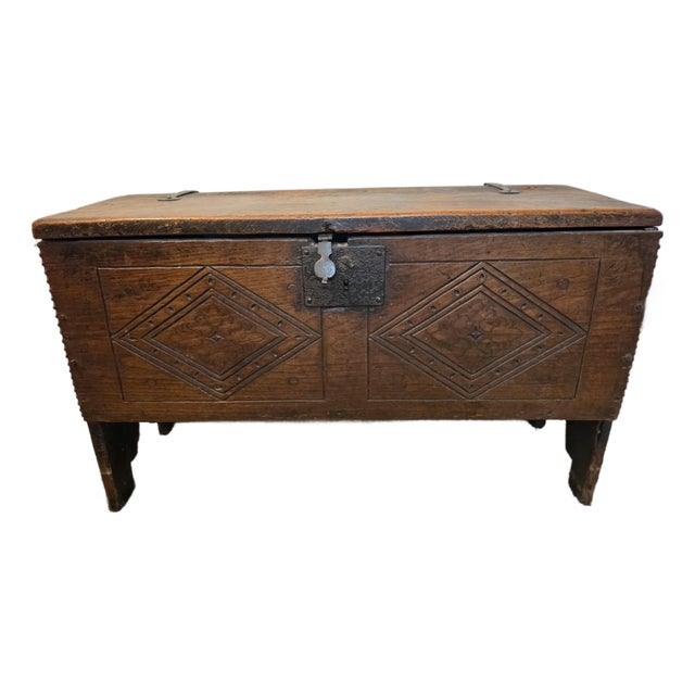 Late 20th Century Primitive Carved Coffer Hope Chest Bench For Sale