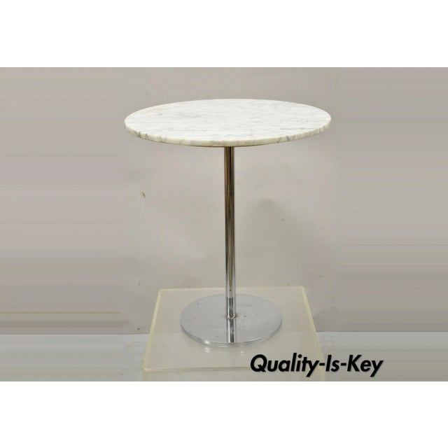 Hugh Acton Round Marble Top Chrome Lollipop Cocktail Occasional Side Table For Sale - Image 13 of 13