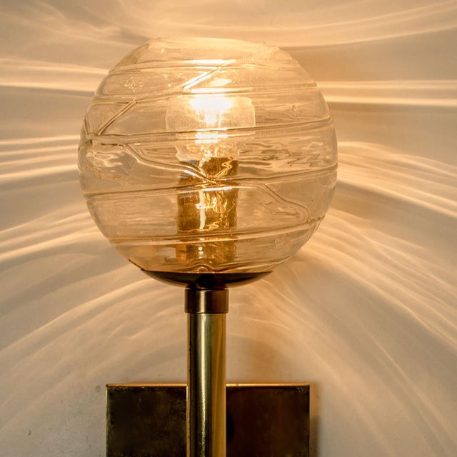 Murano Clear Glass and Brass Wall Lights attributed to Doria Leuchten, 1960s For Sale - Image 8 of 13