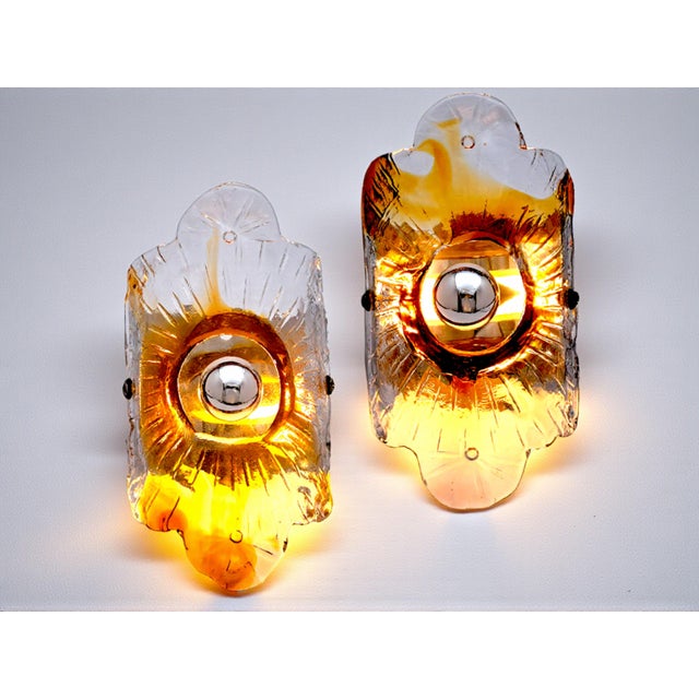 Silver Murano Glass Wall Lamps from Mazzega, 1970s, Set of 2 For Sale - Image 8 of 8