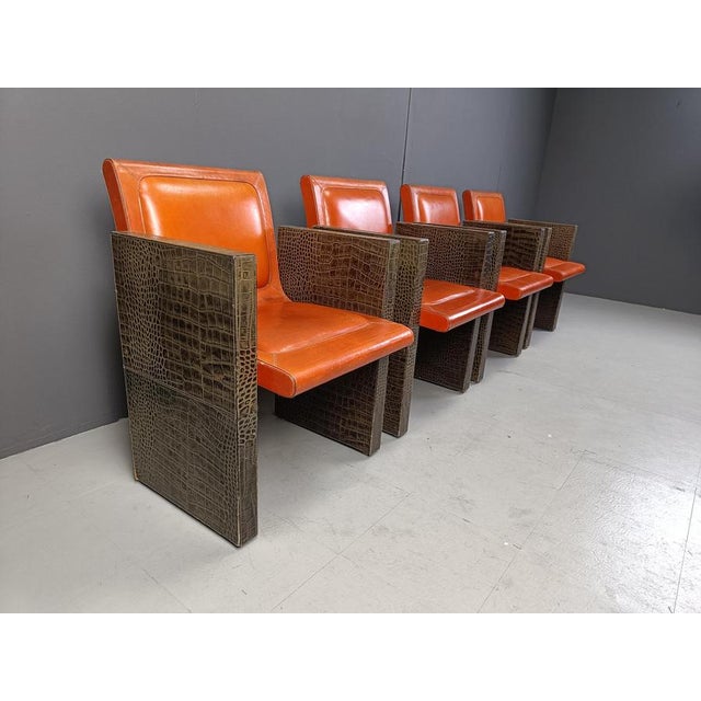 Animal Skin Vintage French Leather Armchairs by Maison Vandamme, 1970s, Set of 4 For Sale - Image 7 of 13