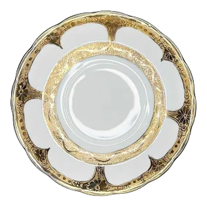 Vintage Gilt Round Porcelain Scalloped Trinket Dish With Gold Details