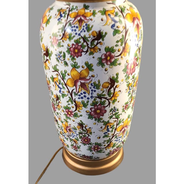Vintage Italian Pottery Faience Majolica Multi Floral Table Lamp For Sale - Image 9 of 11
