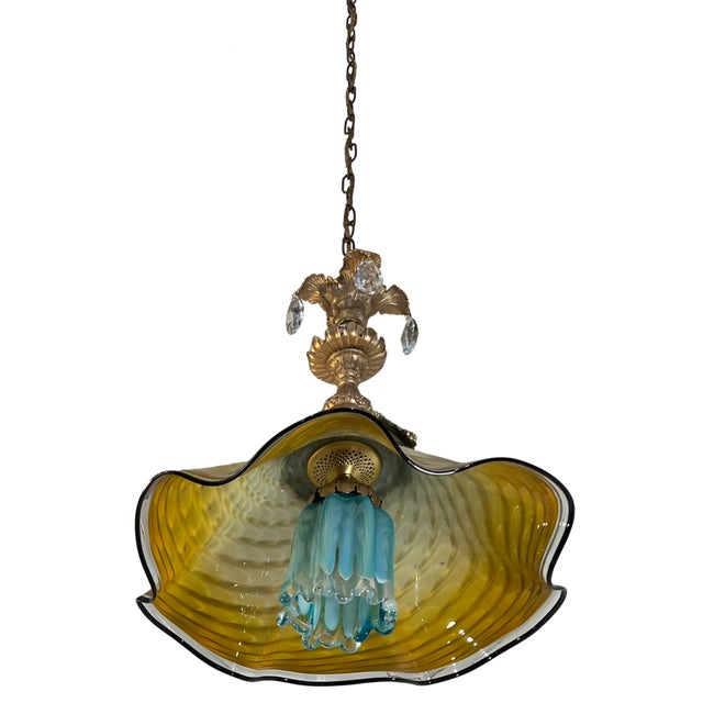 Antique Murano and LaChaussee Art Glass Shades Ormolu Metal Pendant Light For Sale - Image 11 of 18