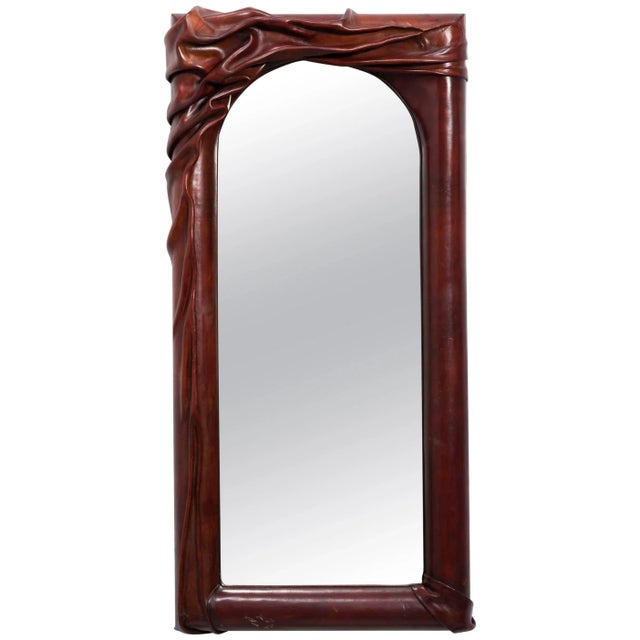 Sculptural Leather Wall Mirror For Sale In New York - Image 6 of 6