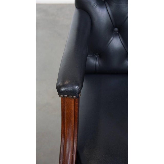 Wood Dark Blue Cowhide Chesterfield Swivel Desk Chair For Sale - Image 7 of 18