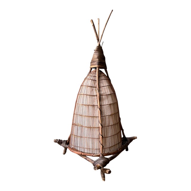 Vintage Japanese Woven Reed Table Lamp For Sale