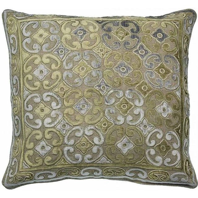 Contemporary Provence Home Velvet Applique 22"x22" Throw Pillow For Sale - Image 3 of 3