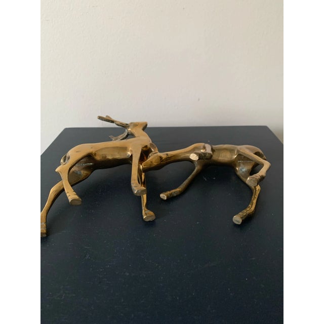Metal Mid 20th Century Vintage Brass Pair of Deer For Sale - Image 7 of 10