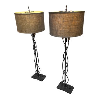 Pottery Barn Sabina Wrought Iron Figural Floor Lamps, Pair For Sale