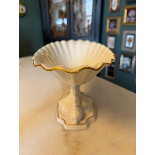 Lenox Vintage Lenox Aquarius Dolphin Pedestal Centerpiece Bowl With 24k Gold Trim For Sale - Image 4 of 11